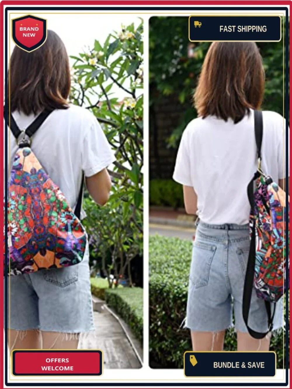 Women's Lightweight Floral Print Small Backpack Daypack Anti-Theft Travel Bag